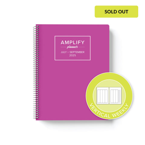 wild fuchsia cover with graphic indicating vertical weekly layout option in Q3 2025 daily Amplify Planner