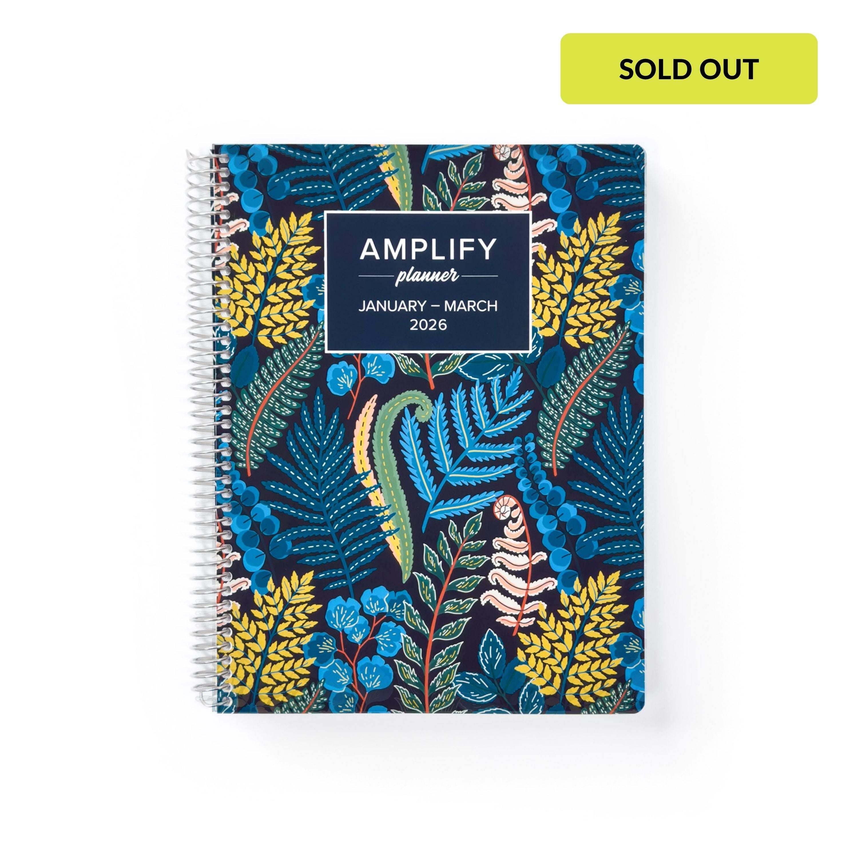 Daily Planner - January-March 2026 featuring a vibrant fern pattern on the cover by Amplify Planner.