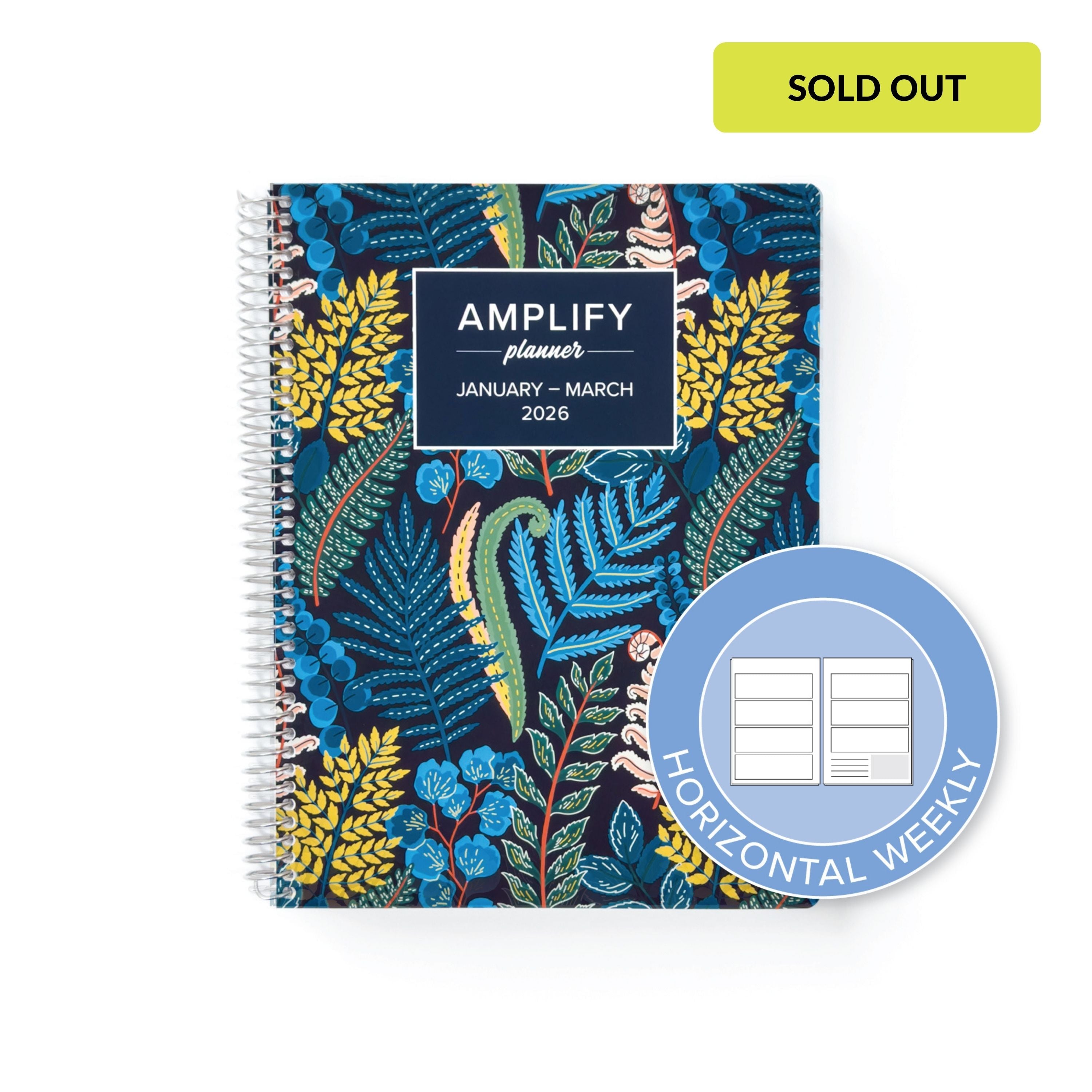 Daily Planner - January-March 2026 highlighting a horizontal weekly layout option, designed by Amplify Planner.