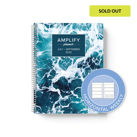 high tide cover with graphic indicating horizontal weekly layout option in Q3 2025 daily Amplify Planner