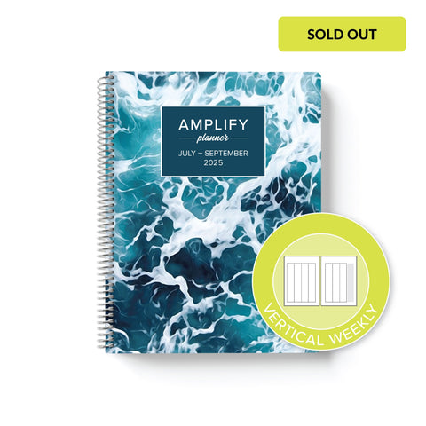 high tide cover with graphic indicating vertical weekly layout option in Q3 2025 daily Amplify Planner