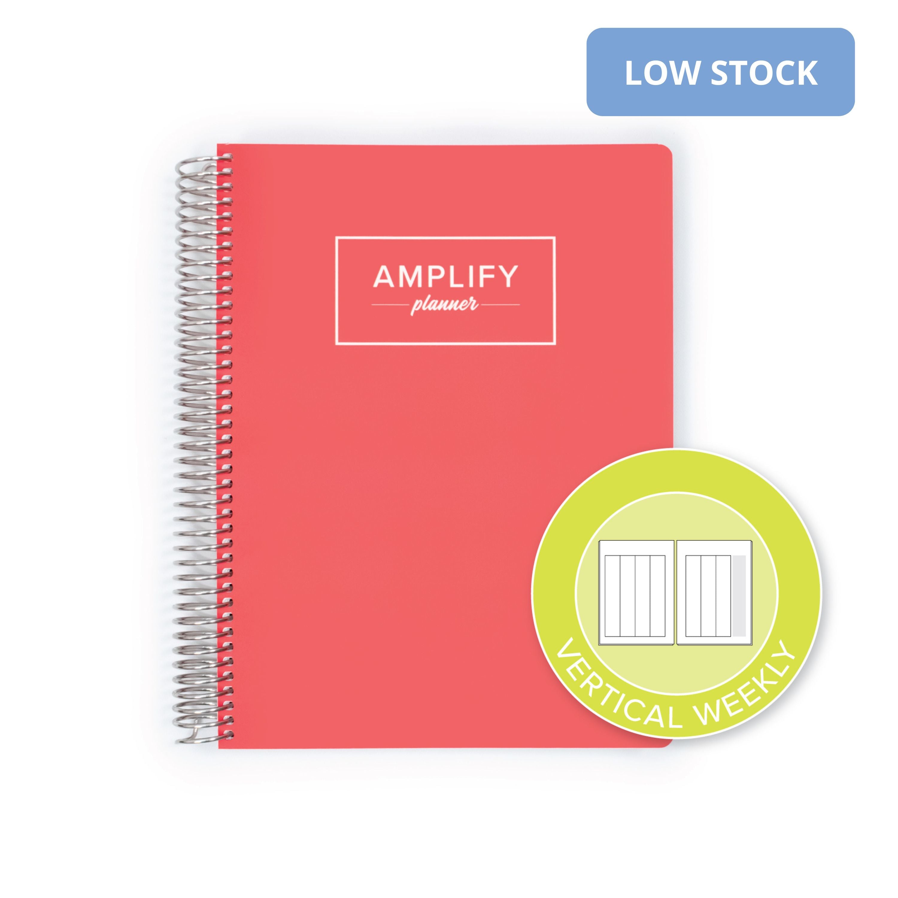 Coral Zest Cover of the Weekly Planner - July 2026-June 2027 showcasing the vertical weekly layout option by Amplify Planner ®.