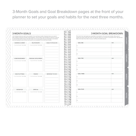 3-Month Goals and Goal Breakdown pages in the Daily Planner - January-March 2026, allowing users to set and track their goals effectively.