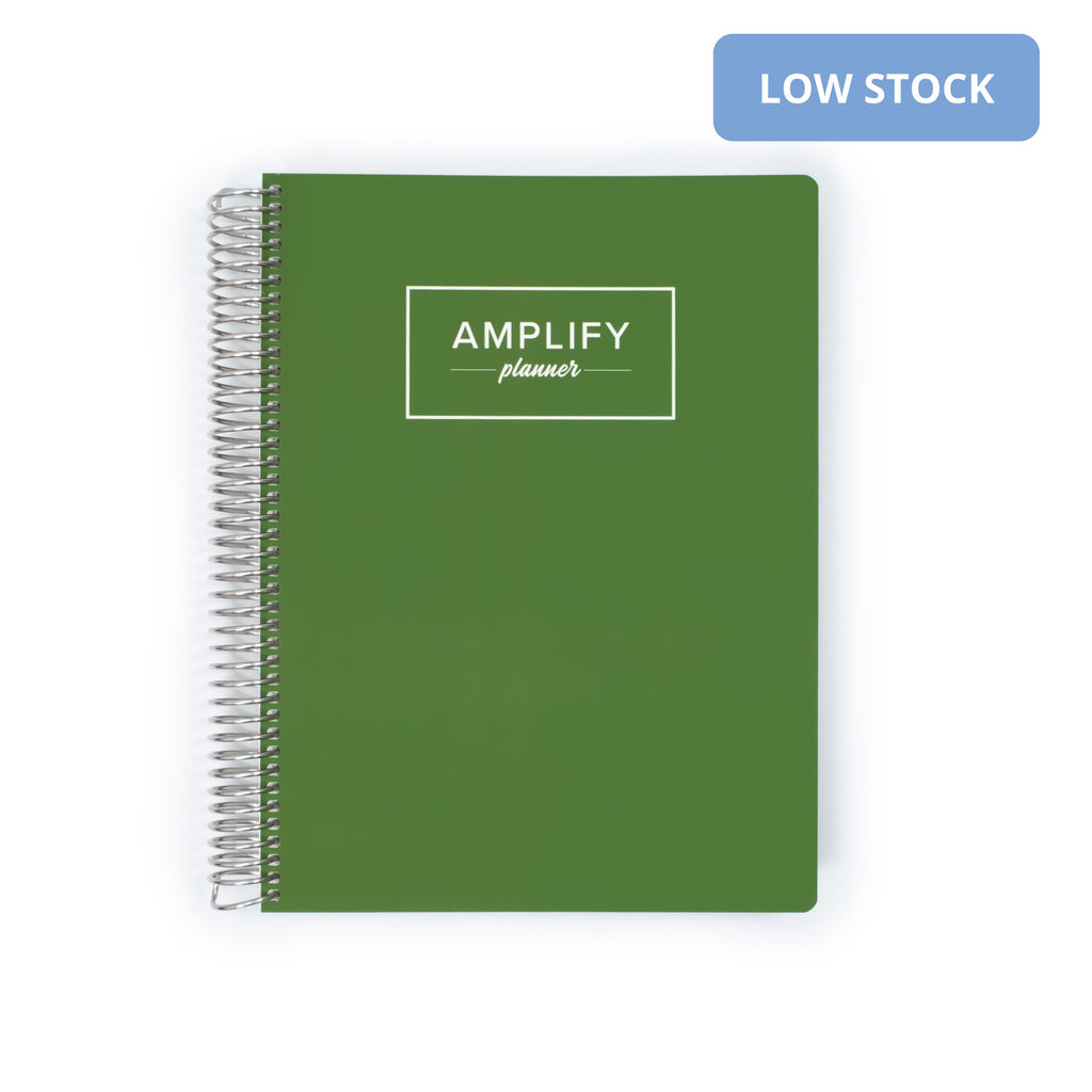 Front cover of the Weekly Planner - July 2026-June 2027 with a Fresh Start Green design by Amplify Planner ®.