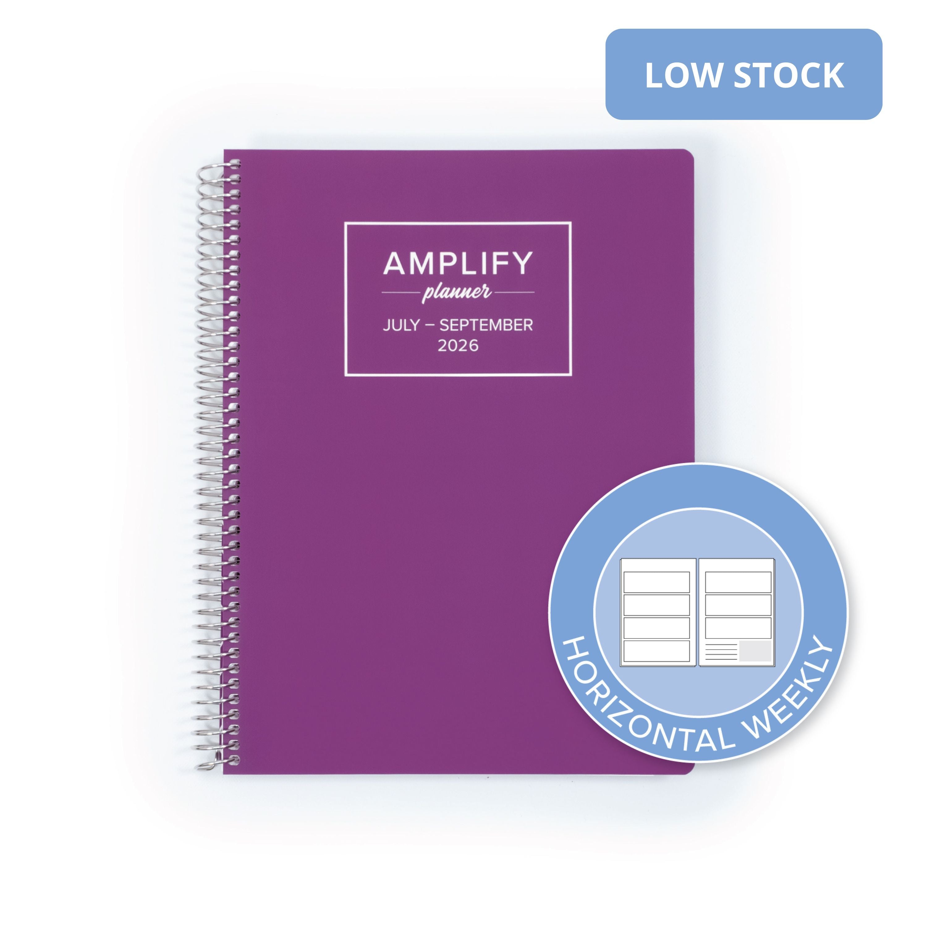Daily Planner - July-September 2026 - Amplify Planner with a horizontal weekly layout icon, designed for easy planning and organization.