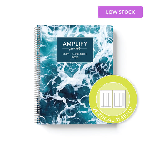high tide cover with graphic indicating vertical weekly layout option in Q3 2025 daily Amplify Planner