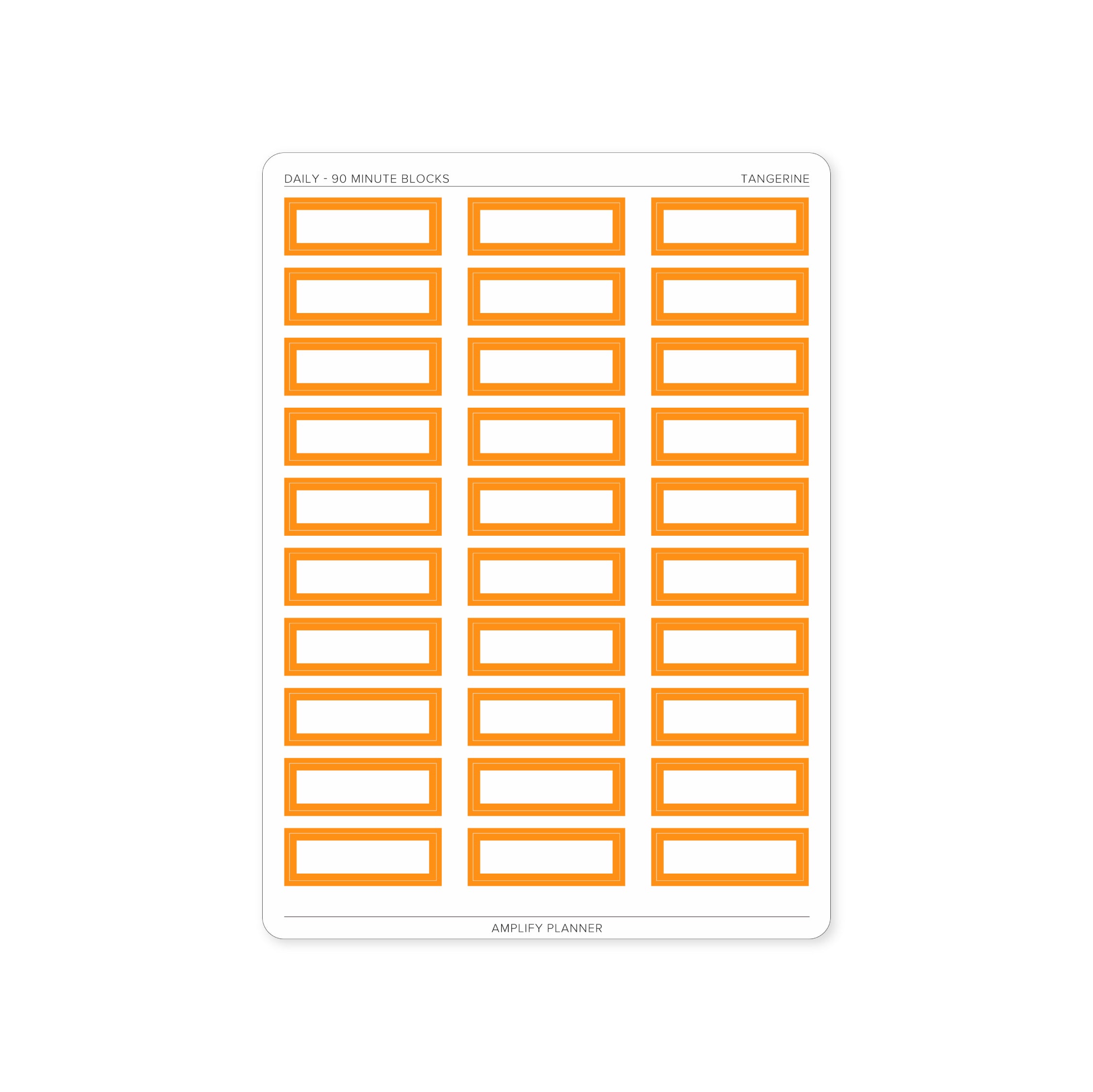 90 Minute Block Stickers in tangerine color, ideal for scheduling and time blocking in your planner.