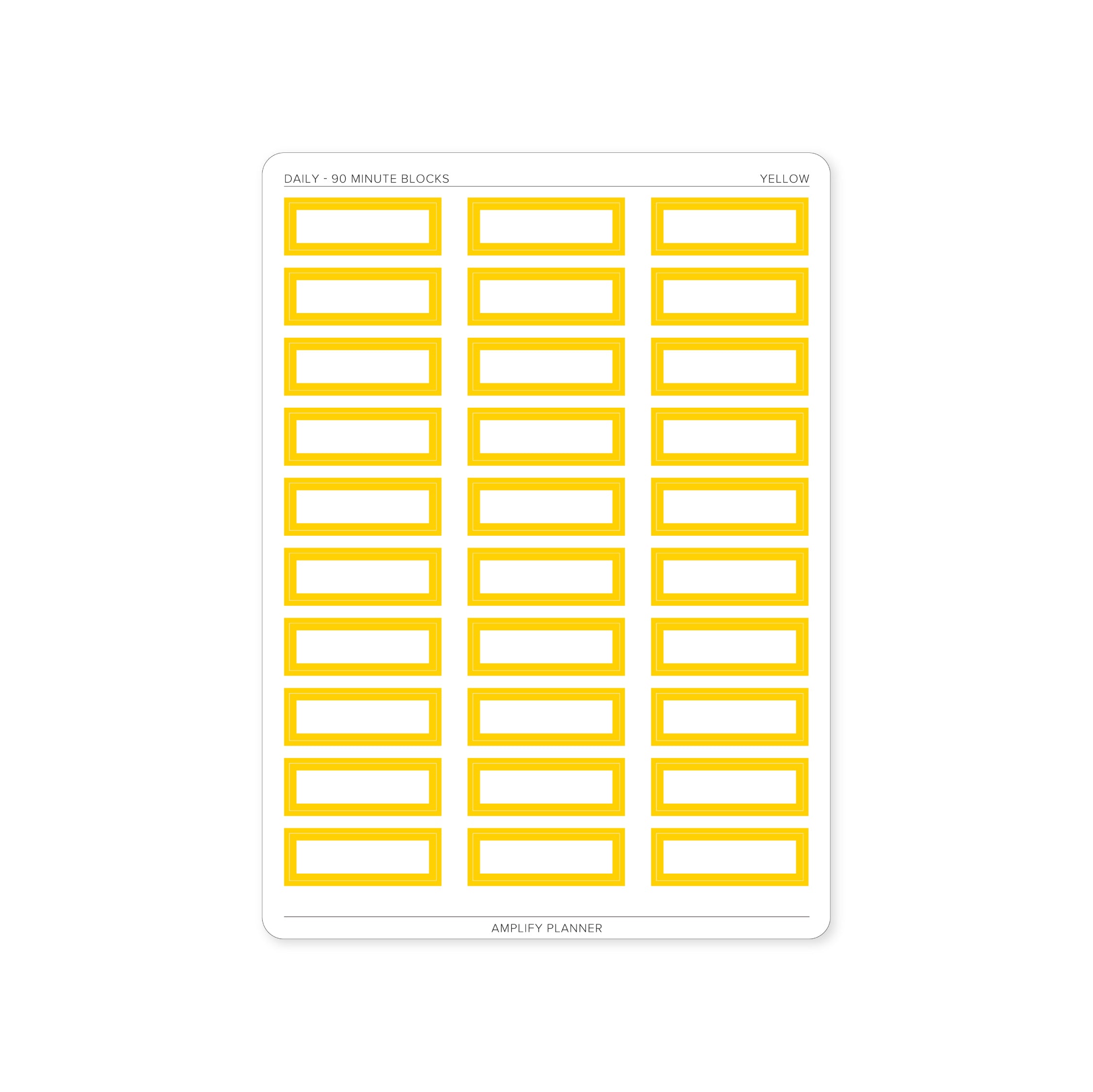 90 Minute Block Stickers in vibrant yellow, designed for effective daily planning and tracking.
