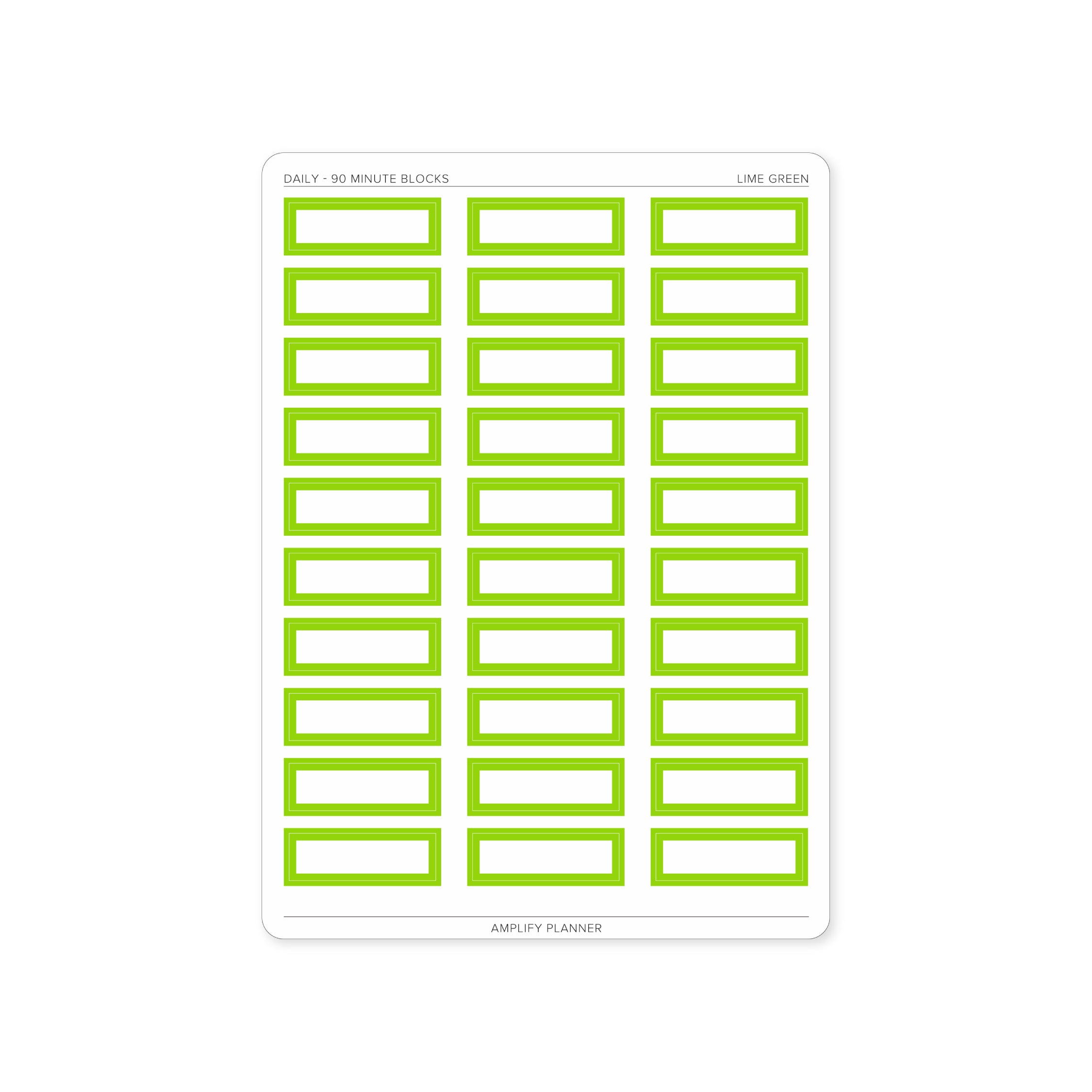 90 Minute Block Stickers in lime green, great for visualizing your daily tasks and focus sessions.