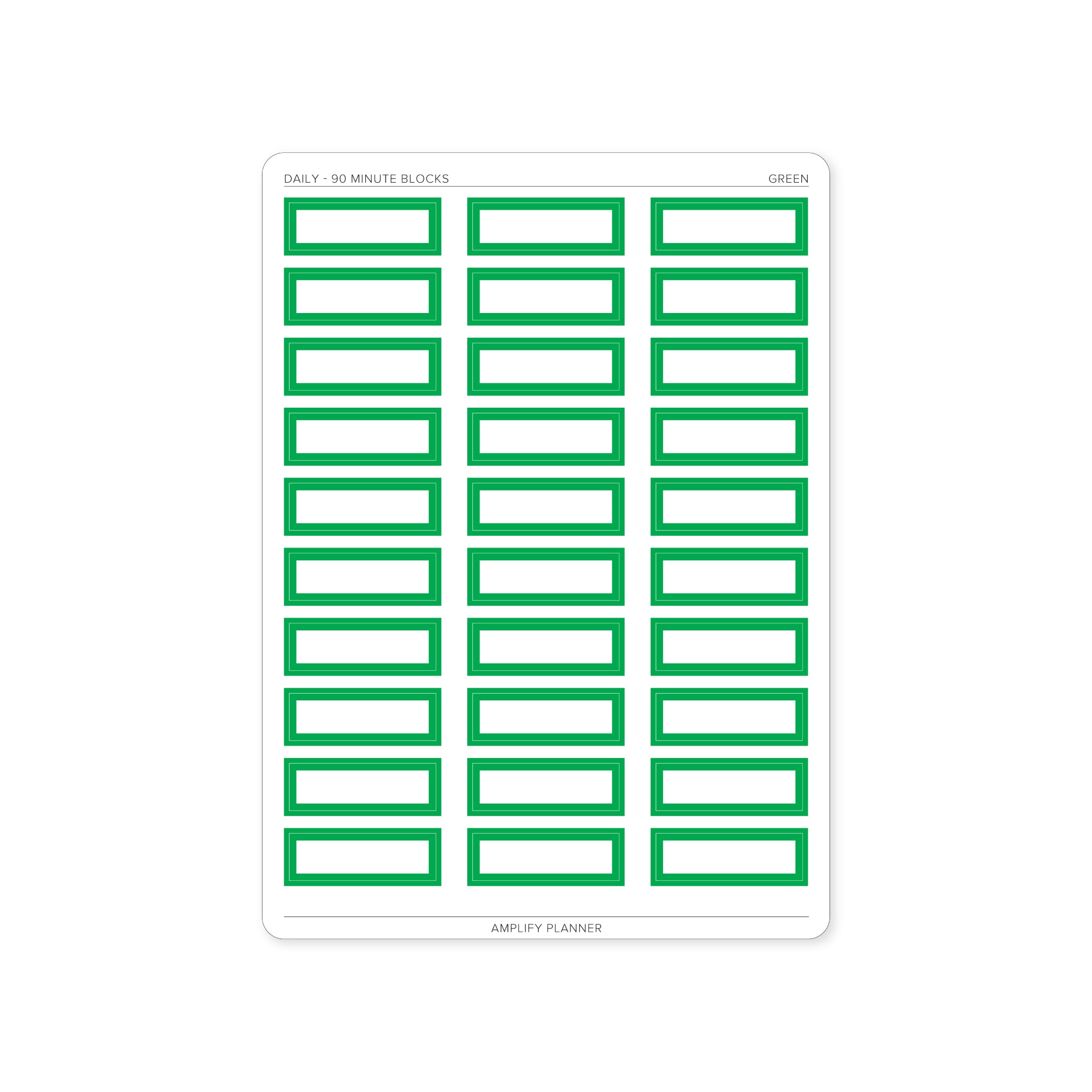 90 Minute Block Stickers in rich green, helping you manage your time effectively in your planner.