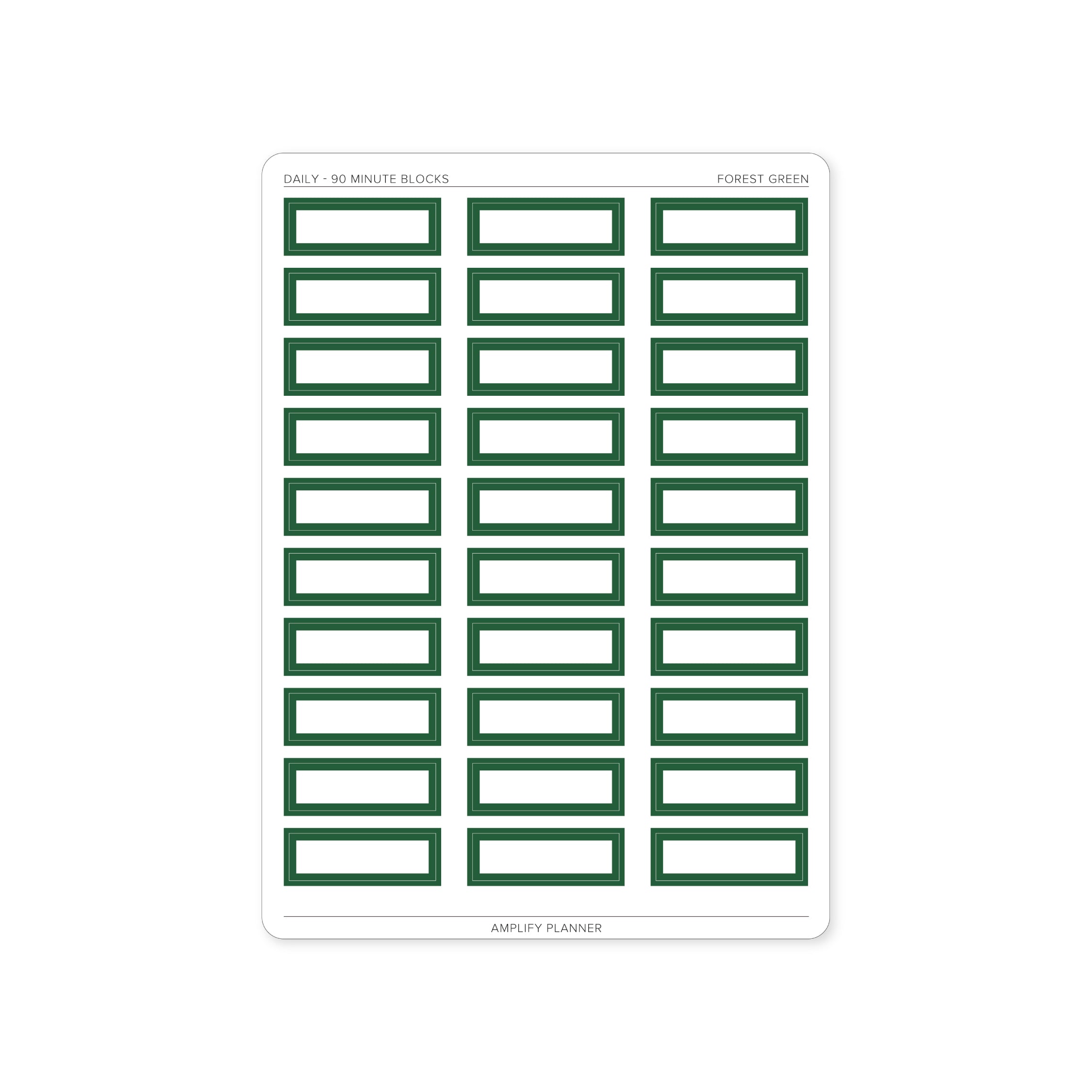 90 Minute Block Stickers in forest green, perfect for your Daily Layout and productivity tracking.
