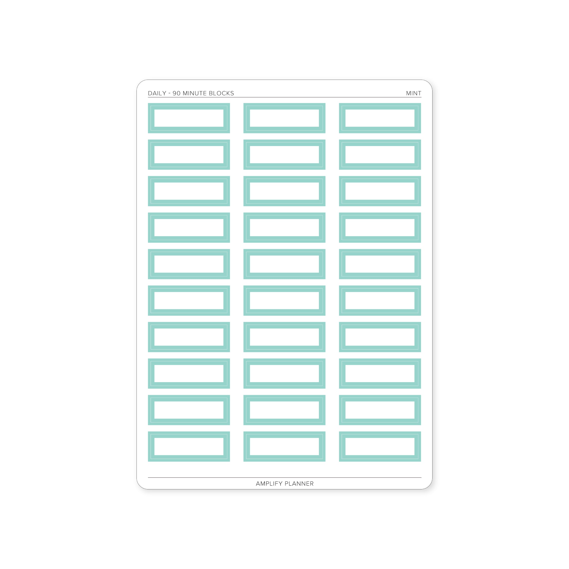 90 Minute Block Stickers in mint color, offering a fresh touch to your scheduling and planning.