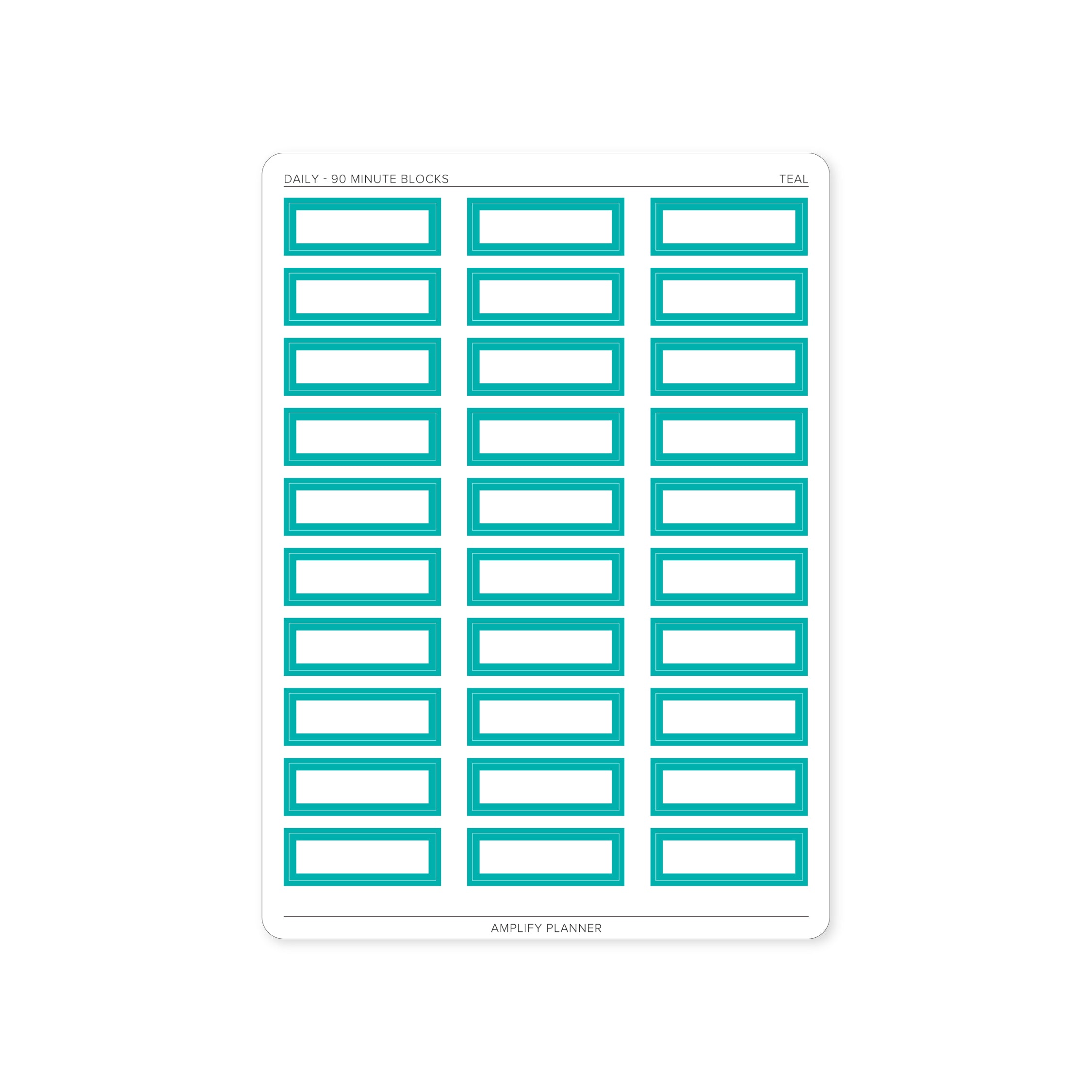 90 Minute Block Stickers in teal, ideal for organizing 90-minute time blocks in your planner.