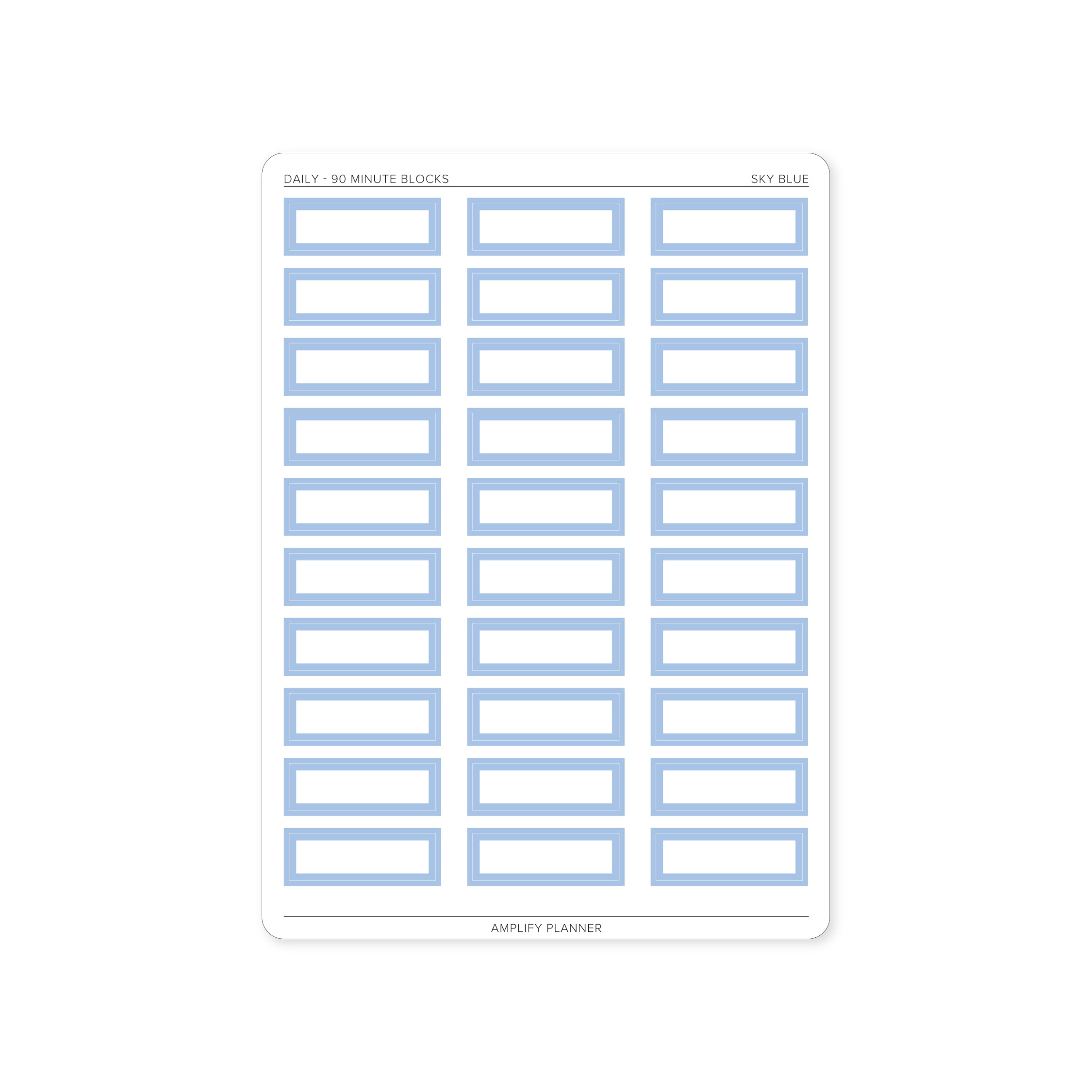 90 Minute Block Stickers in sky blue, perfect for color-coding your daily layout tasks.