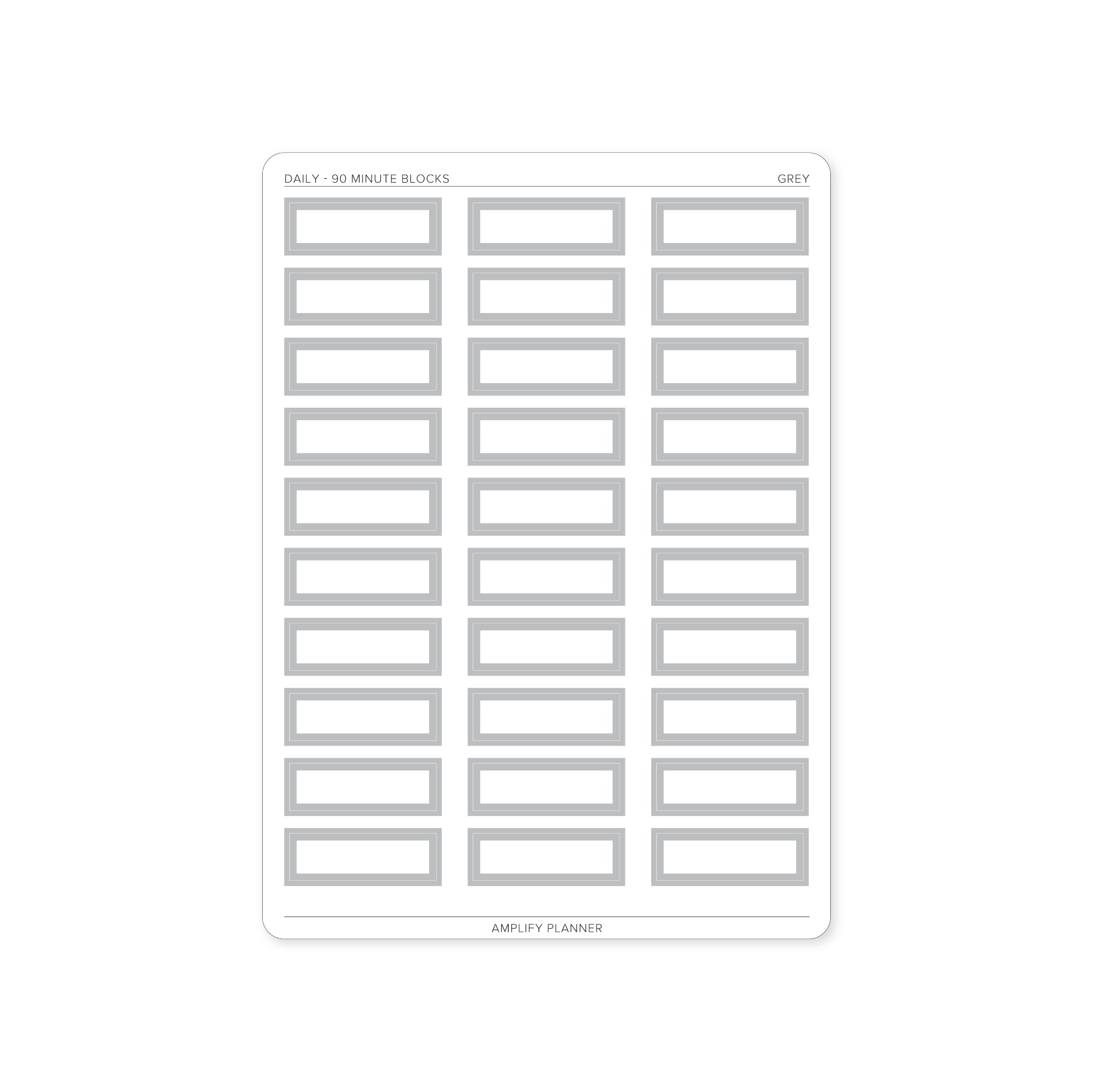90 Minute Block Stickers in grey, designed to seamlessly integrate into your Daily Layout.