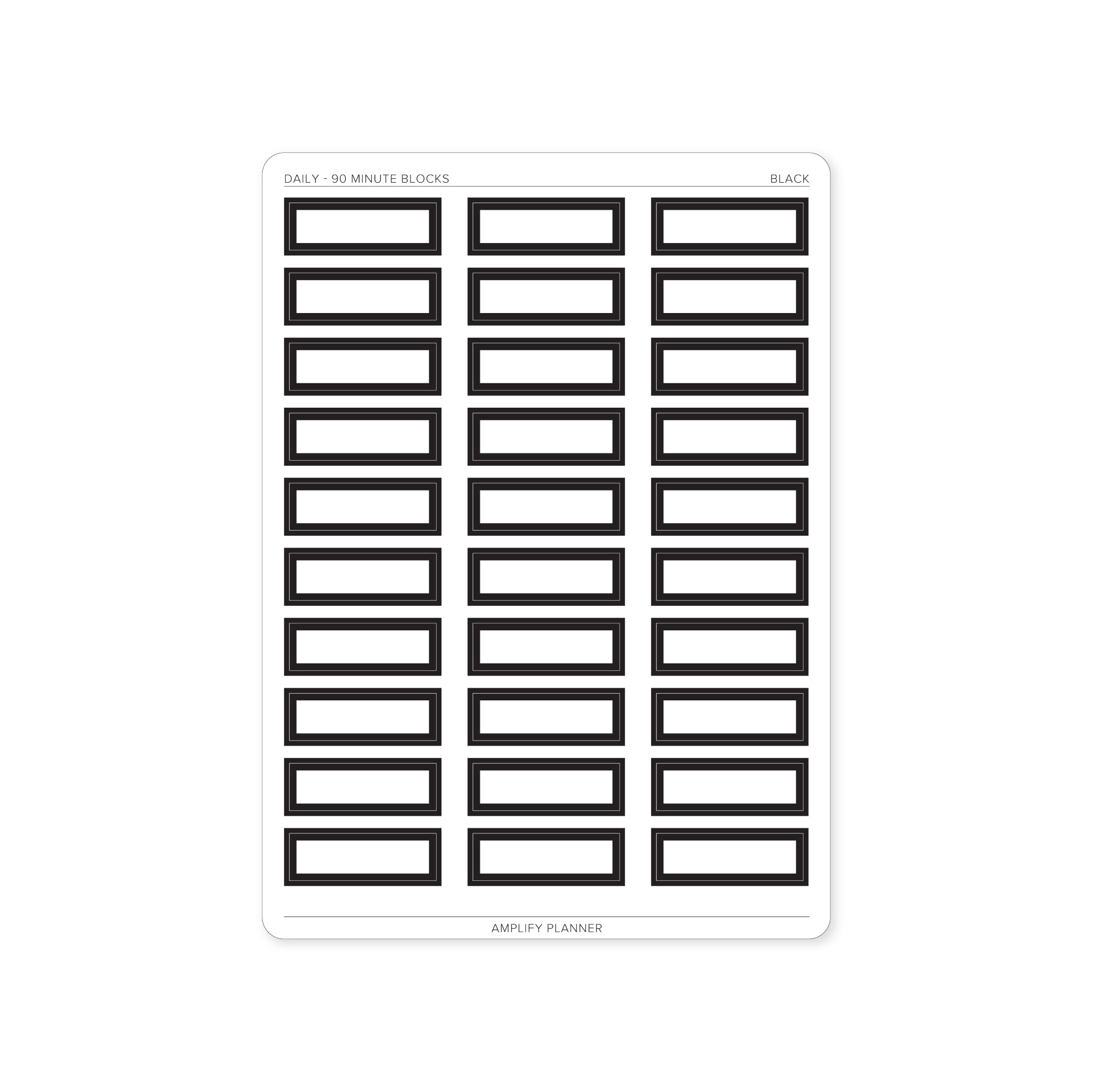 90 Minute Block Stickers in black, offering a classic option for organizing your planner.