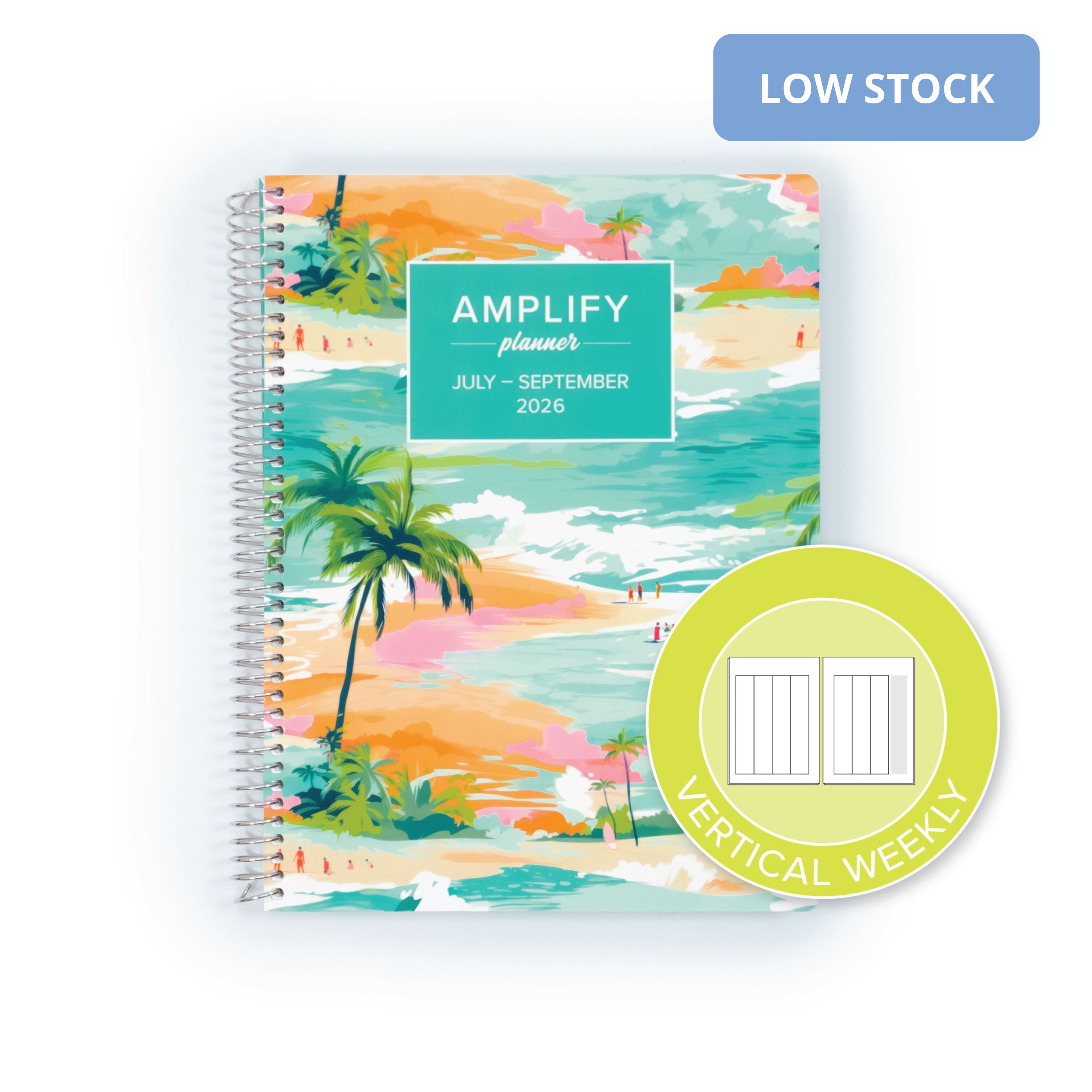 Highlighting the Daily Planner - July-September 2026 - Island Afternoons featuring a vertical weekly layout indicator. A colorful planner designed to enhance your summer organization and productivity.
