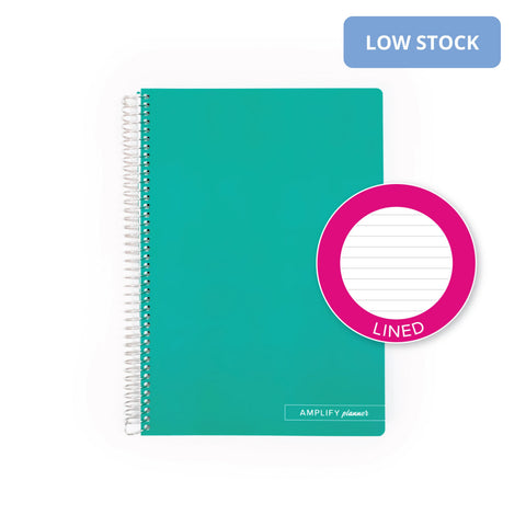 Nostalgic Teal Spiral Notebook by Amplify Planner, highlighting a lined page option for neat and organized writing.