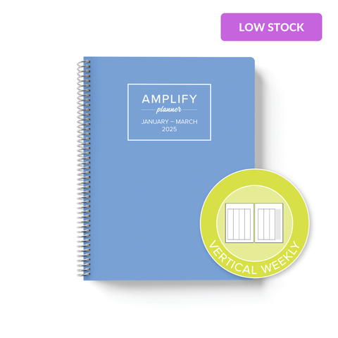 oasis blue cover with graphic indicating vertical weekly layout option in Q1 2025 Amplify Planner