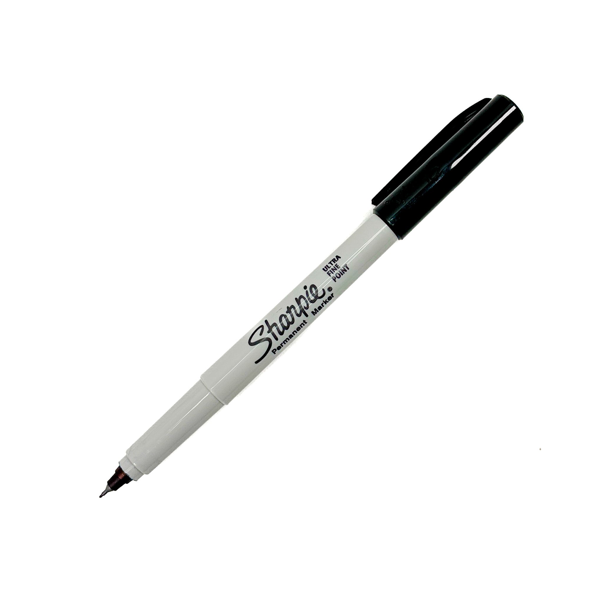 Sharpie Ultra Fine Point Permanent Marker showcasing a sleek design with a black cap and barrel for precise writing and labeling.