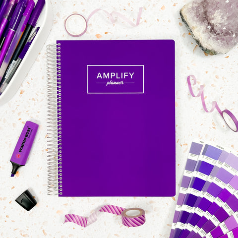 purple perspective weekly Amplify Planner july 2025-june 2026 Weekly Planner styled with accessories and decor