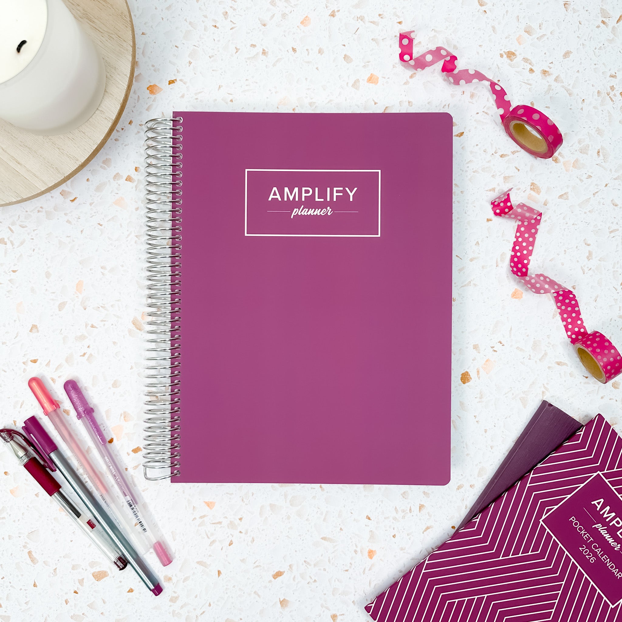Becoming Mauve weekly amplify planner on styled background
