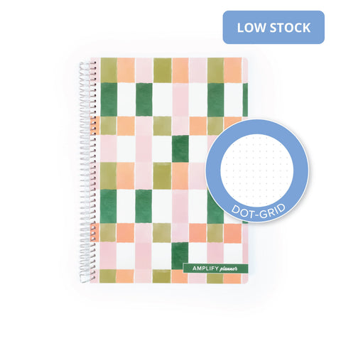 Painted Mosaic Spiral Notebook featuring a dot-grid design, ideal for bullet journaling and planning.
