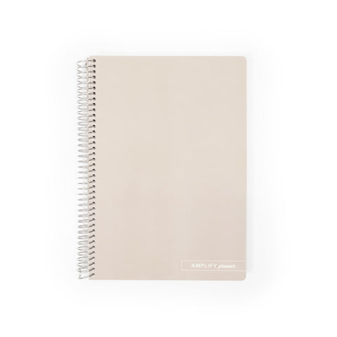 Almond Croissant Spiral Notebook by Amplify Planner with a soft-touch synthetic cover in classic beige, featuring durable metal coil binding and a blank front.