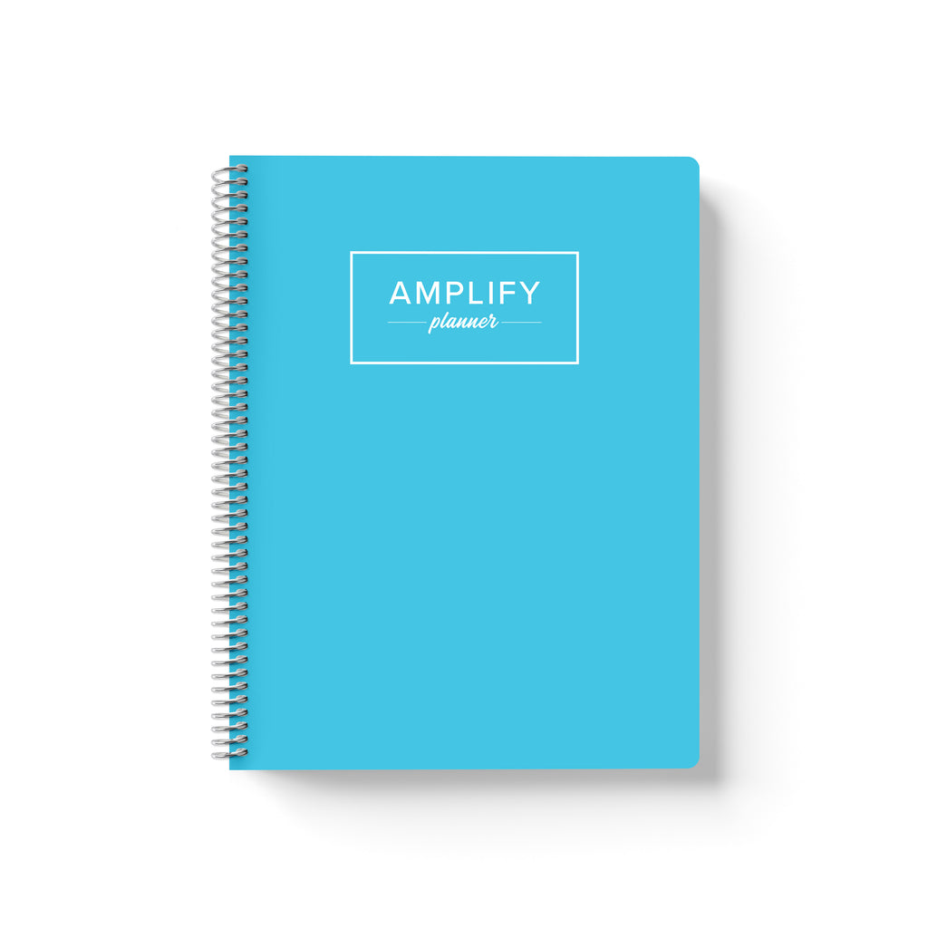 blue skies weekly Amplify Planner july 2025-june 2026 Weekly Planner on a white background.