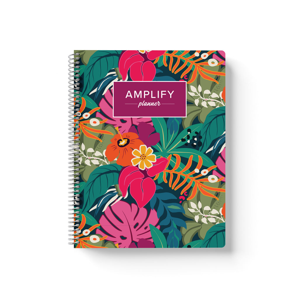 Boldly Tropical cover of undated daily Amplify Planner daily planner on a white background