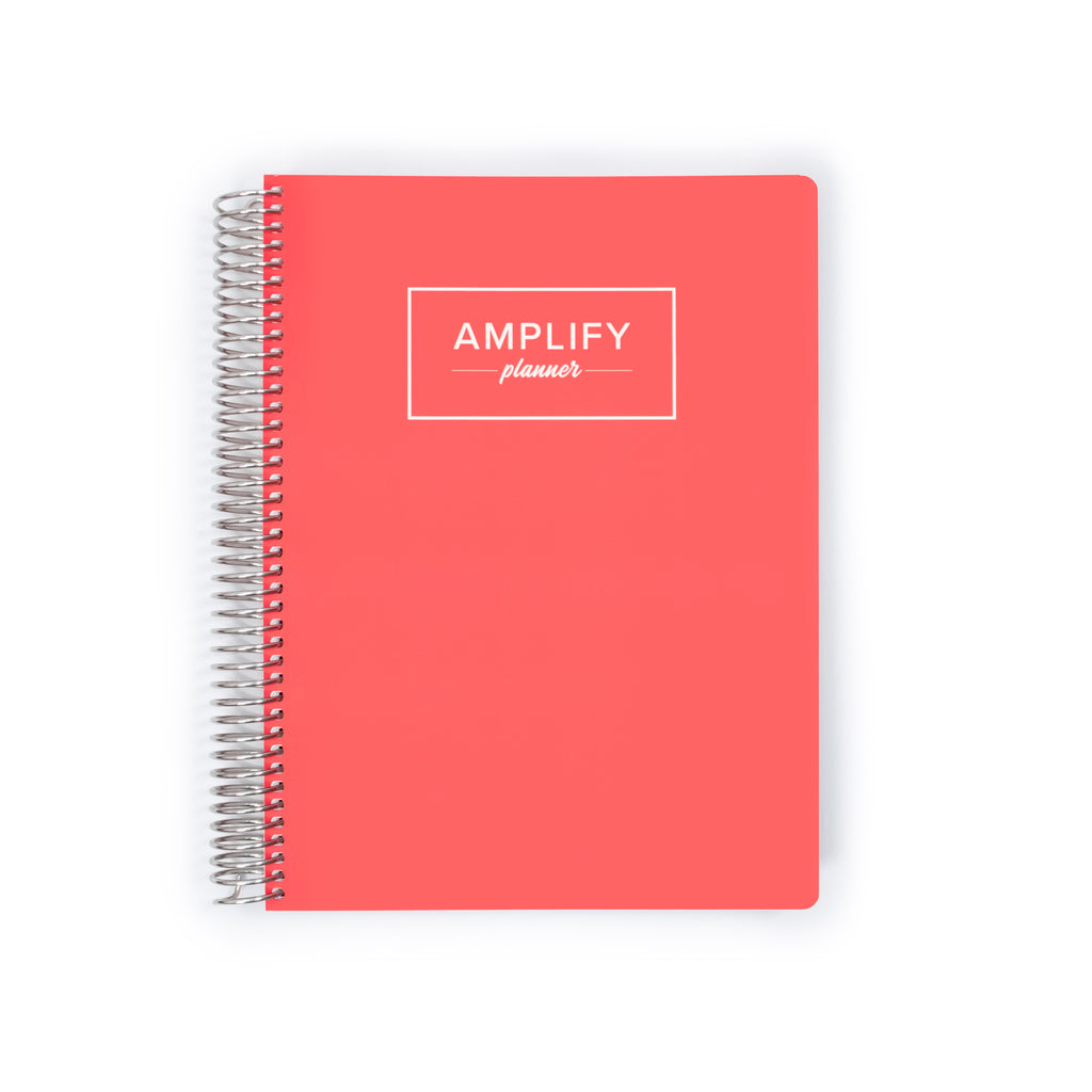 Front cover of the Weekly Planner - July 2026-June 2027 with a Coral Zest design by Amplify Planner ®.