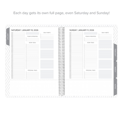 Full-page layout for Saturday and Sunday in the Daily Planner - January-March 2026, ensuring the entire day is well organized.