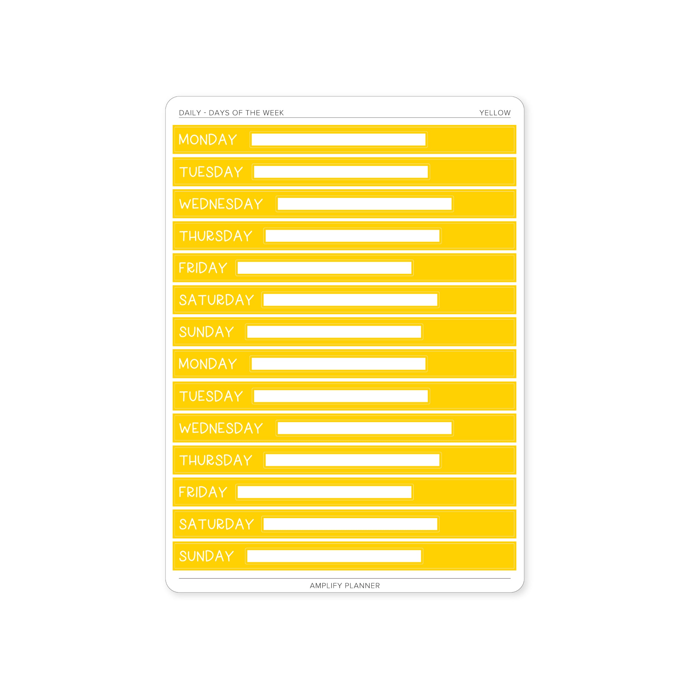 Yellow Days of The Week Stickers - Daily Layout adding a cheerful touch to your planner pages.