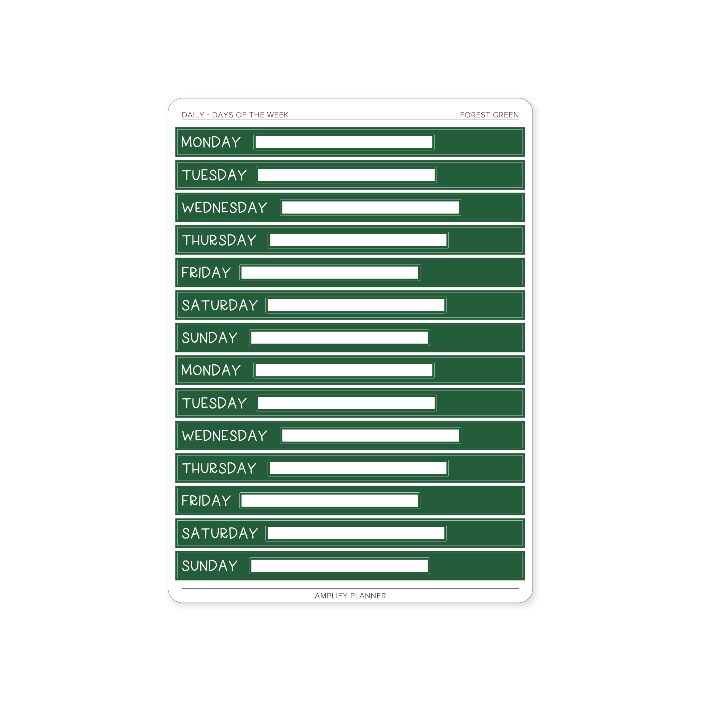 Forest Green Days of The Week Stickers - Daily Layout providing a stylish way to label your days.