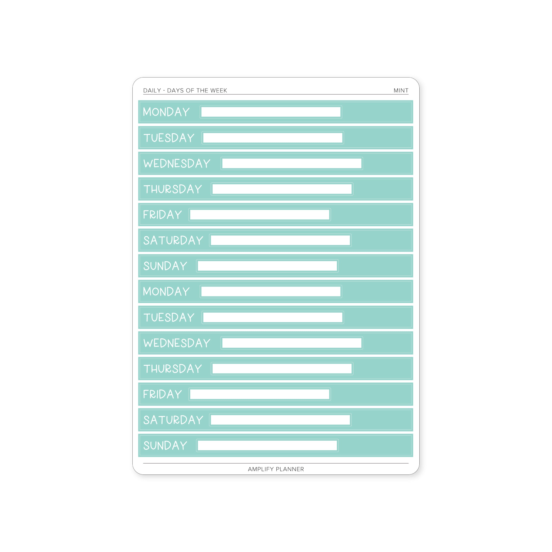 Mint Days of The Week Stickers - Daily Layout that combines function with a creative flair.