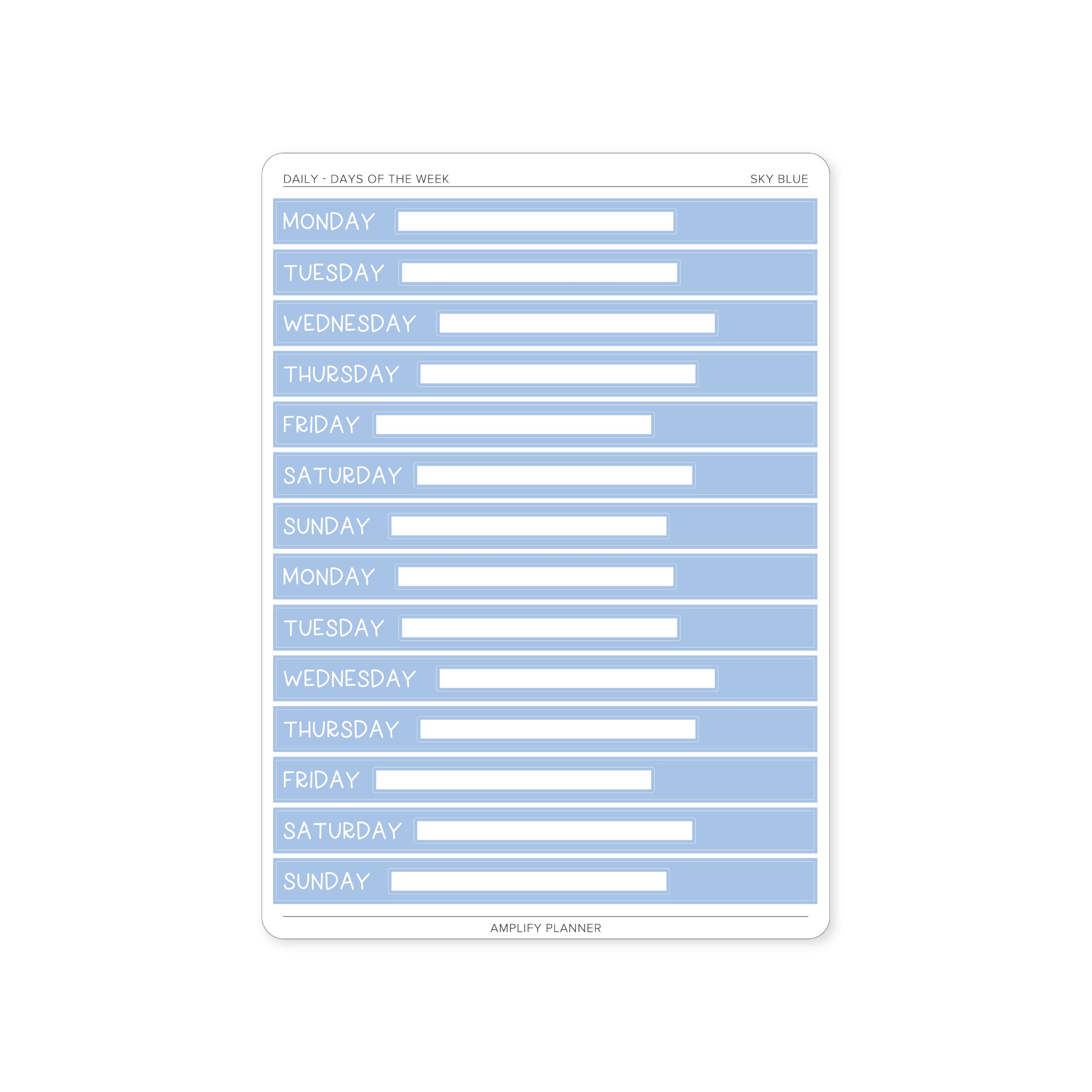 Sky Blue Days of The Week Stickers - Daily Layout to brighten up your weekly planning.