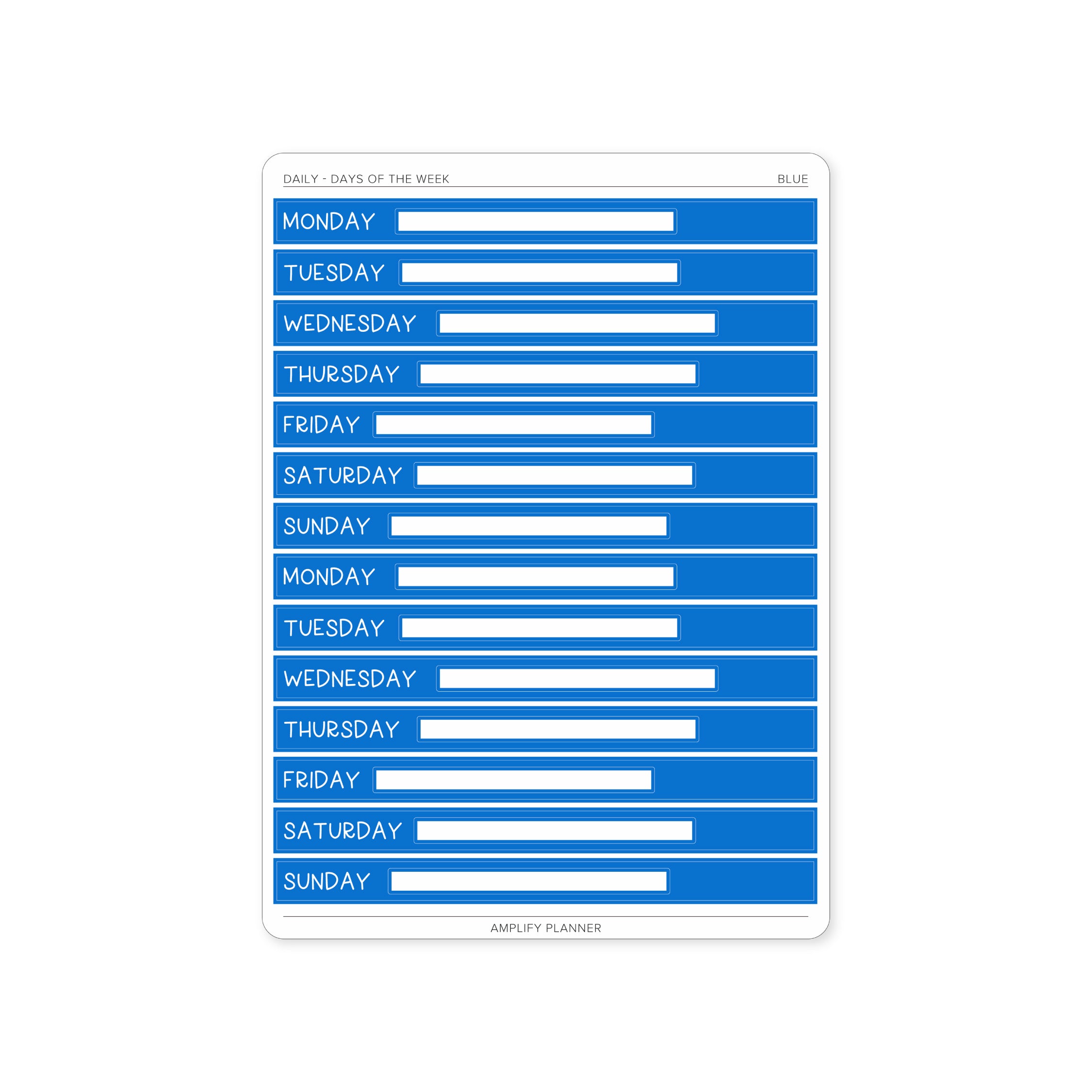 Blue Days of The Week Stickers - Daily Layout for easy organization of daily tasks.