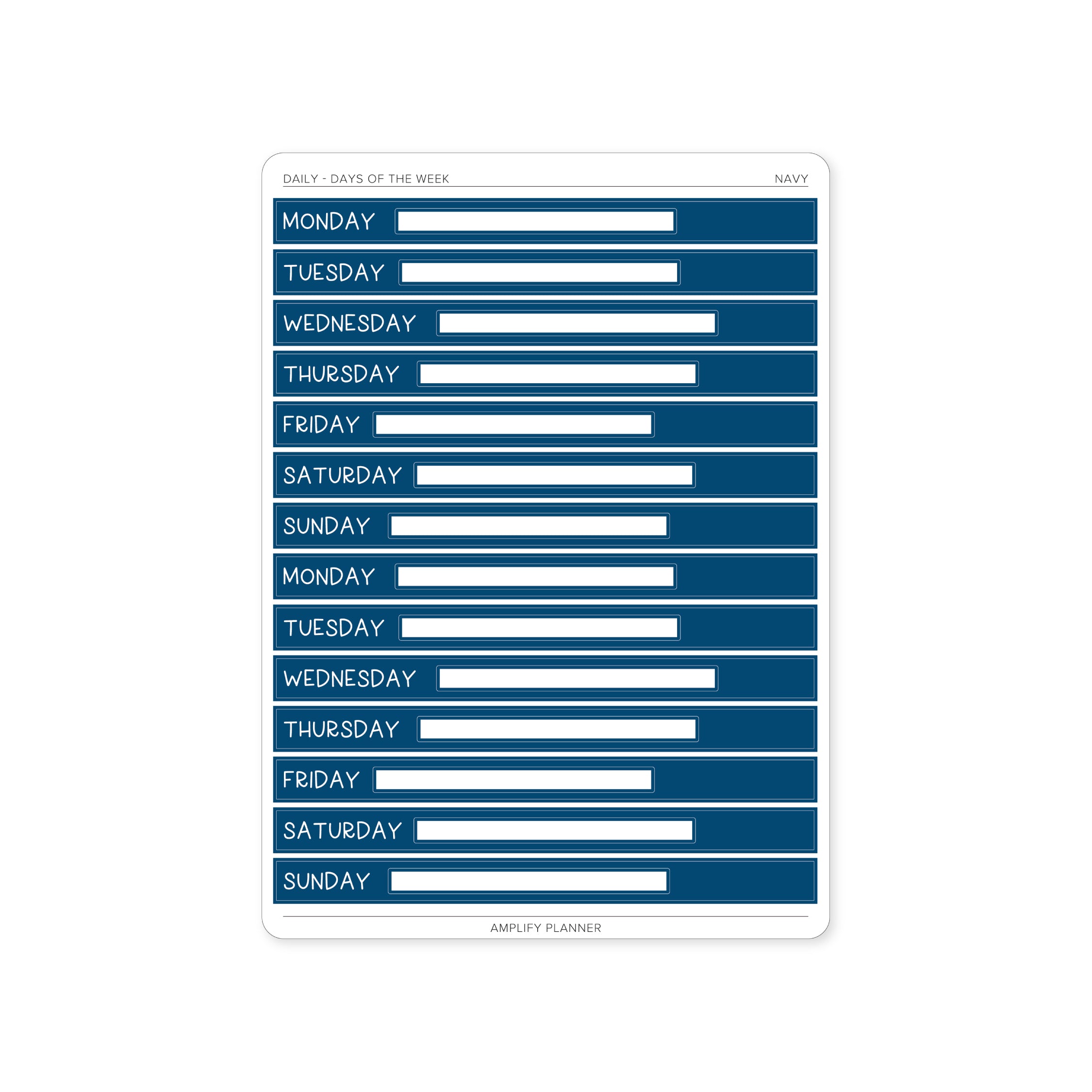 Navy Days of The Week Stickers - Daily Layout providing elegance and functionality for planners.