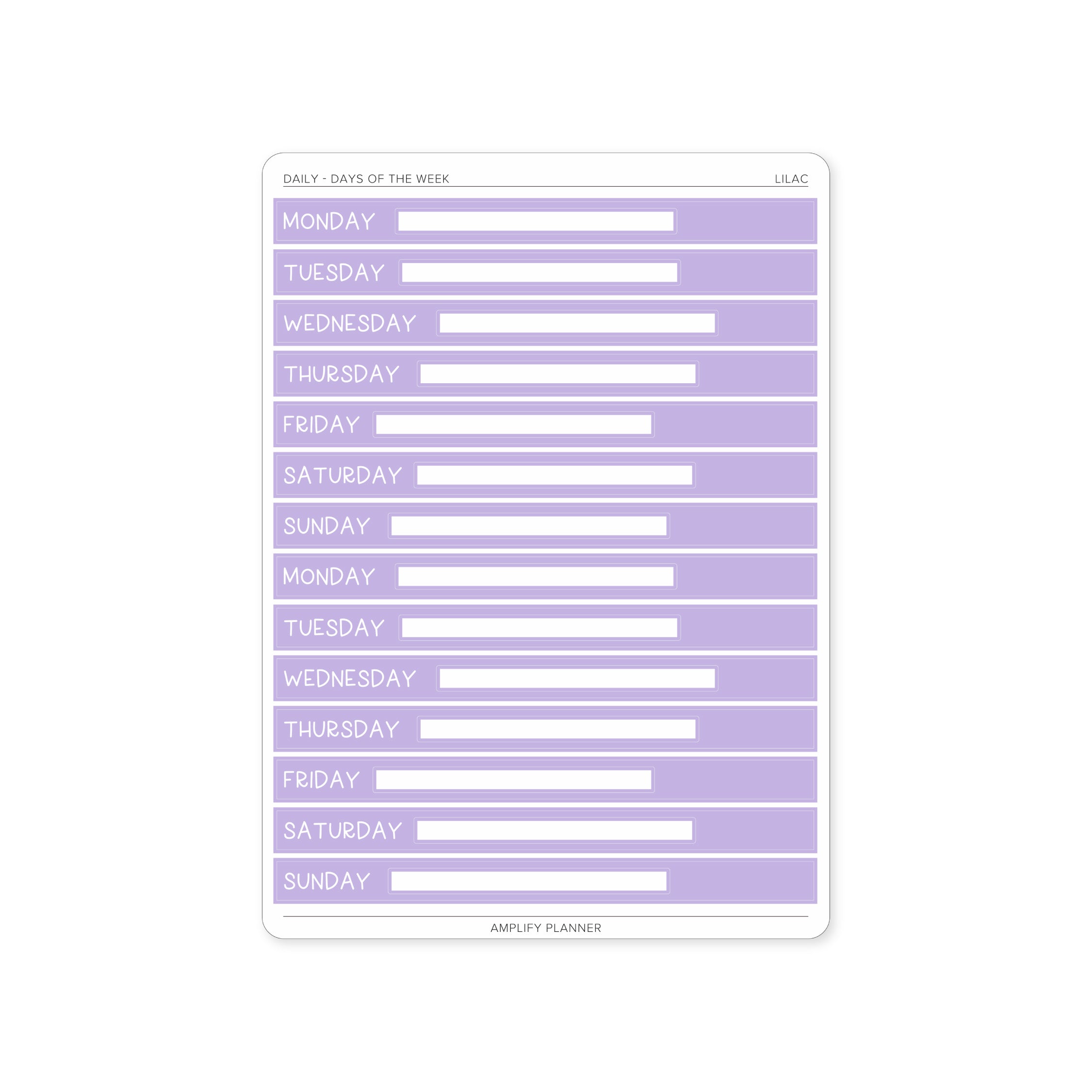 Lilac Days of The Week Stickers - Daily Layout to add softness and style to your planner.