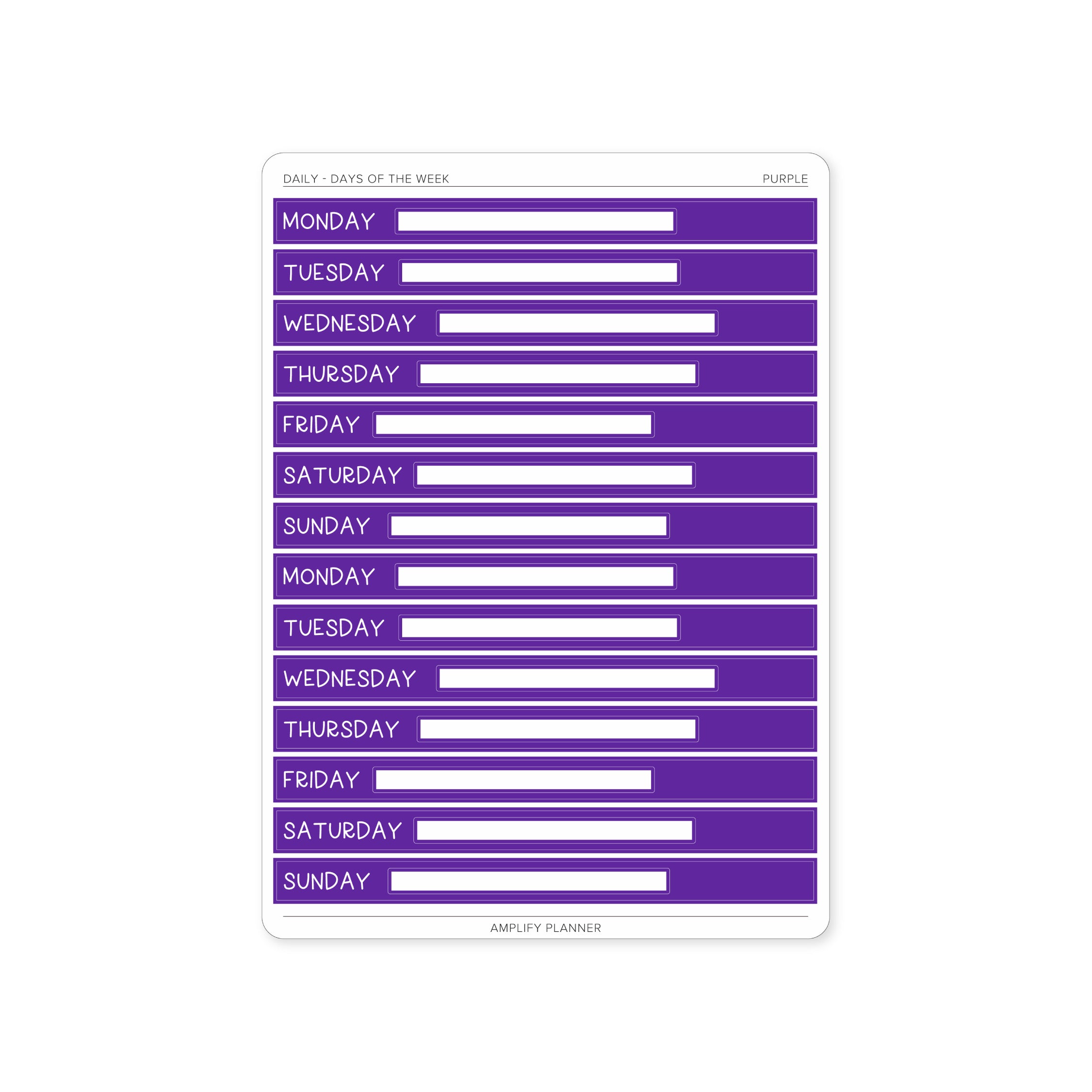 Purple Days of The Week Stickers - Daily Layout perfect for a colorful and organized week.