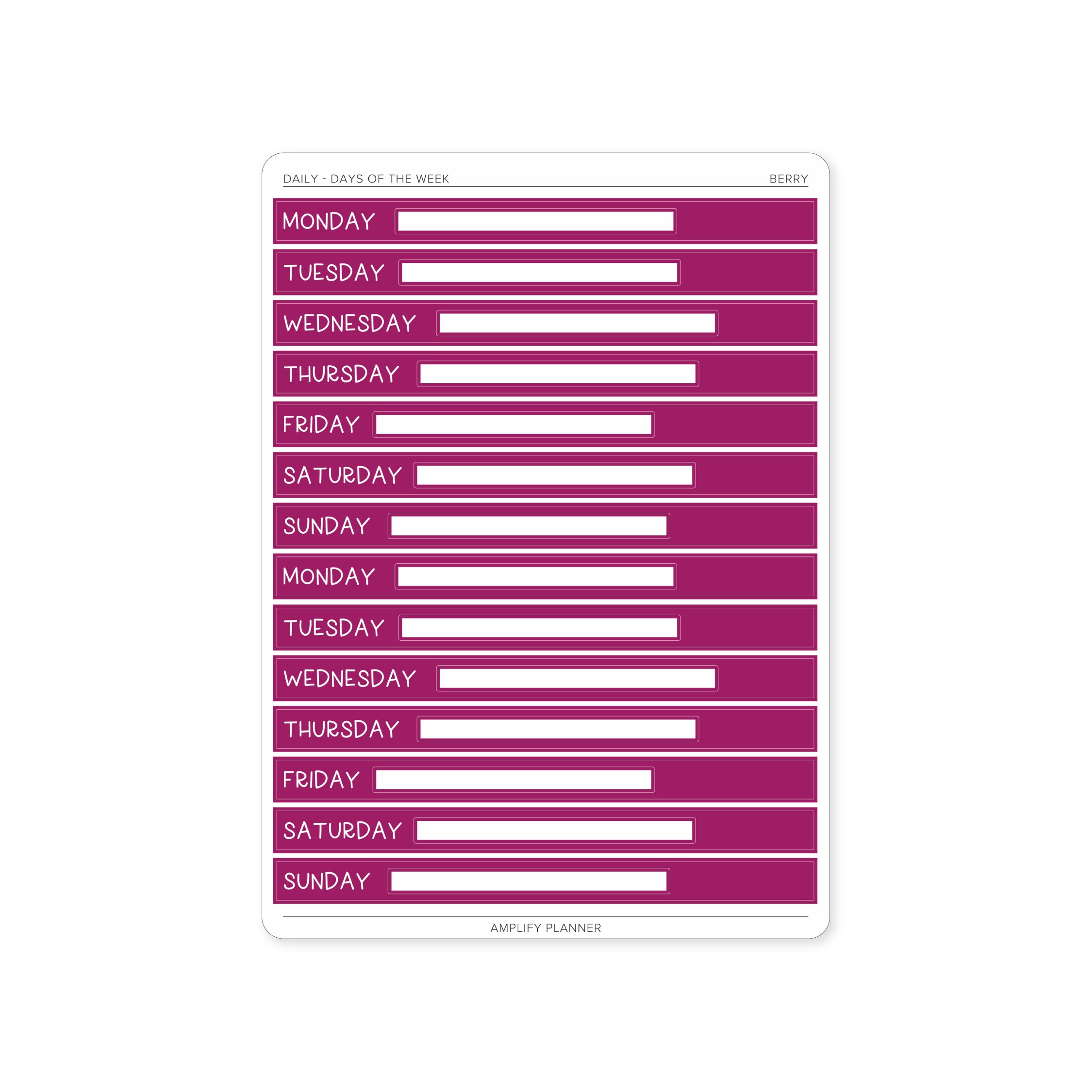 Berry Days of The Week Stickers - Daily Layout that brings a fun and vibrant look to planning.