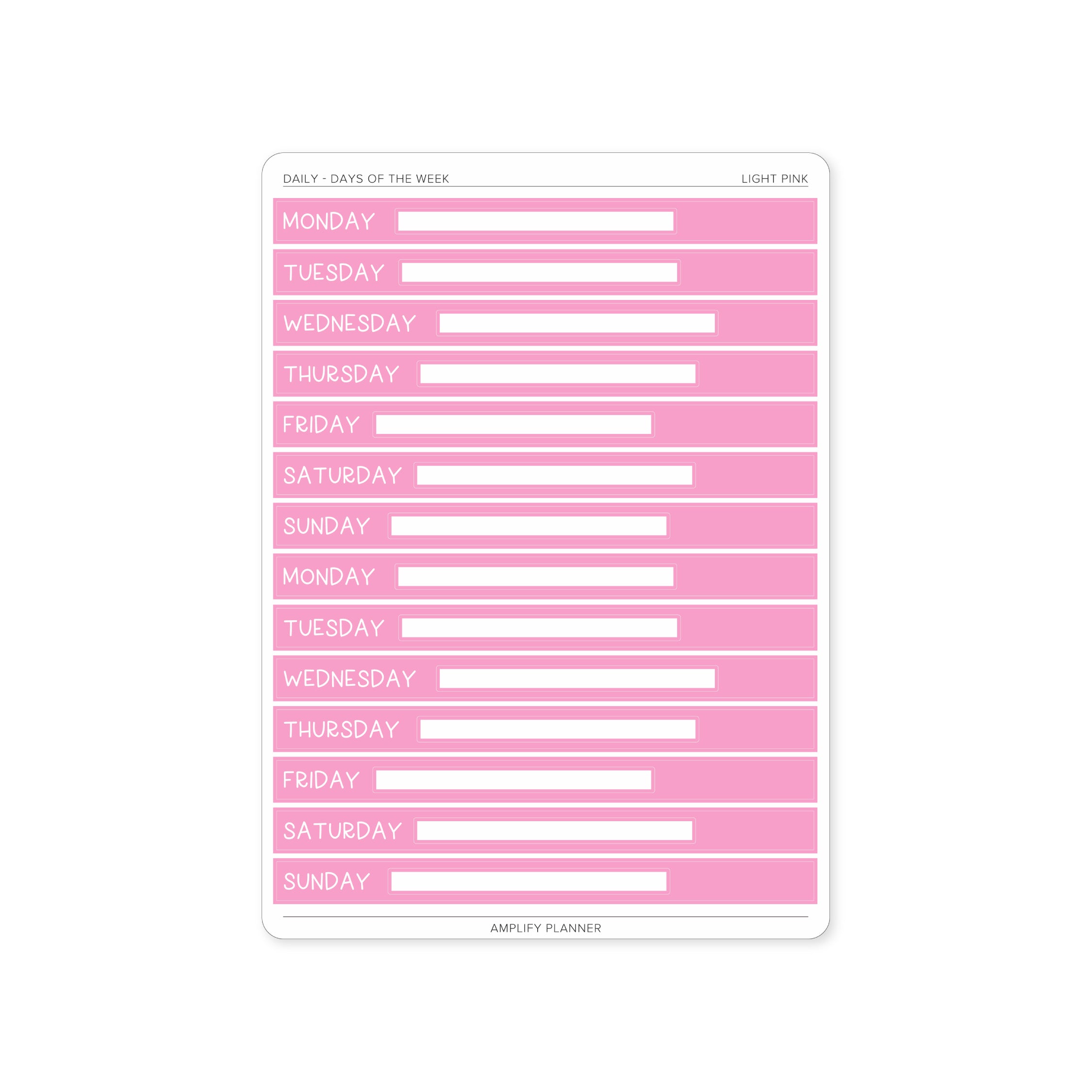 Light Pink Days of The Week Stickers - Daily Layout offering a gentle hue for daily organization.
