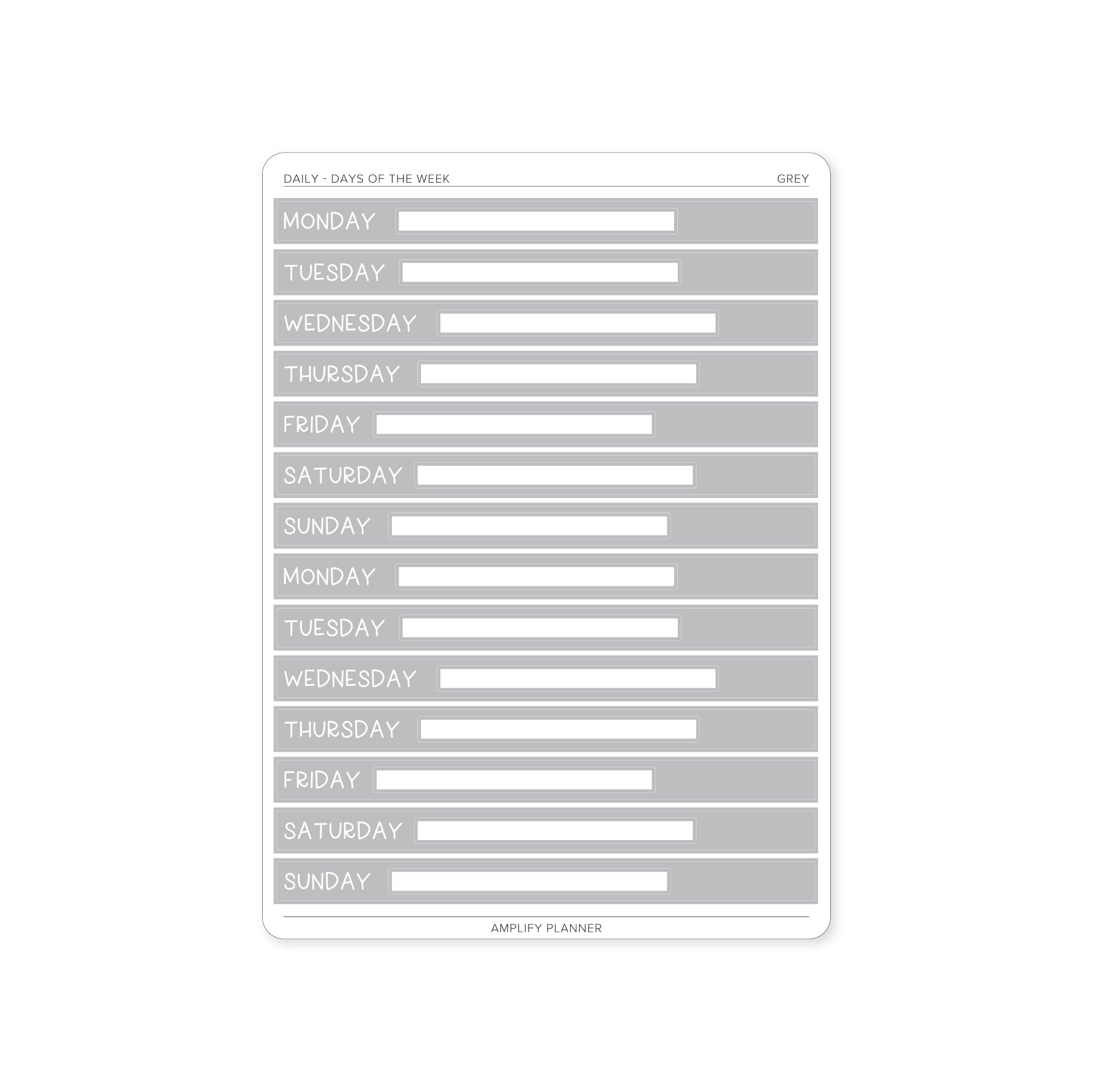 Grey Days of The Week Stickers - Daily Layout blending subtlety with practicality for smart planning.