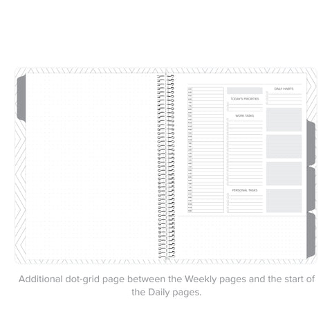 Dot grid notes page and first daily layout in undated daily Amplify Planner.