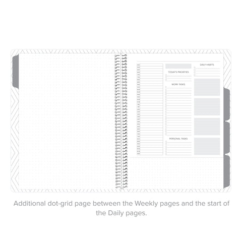 Dot grid notes page and first daily layout in undated daly Amplify Planner.