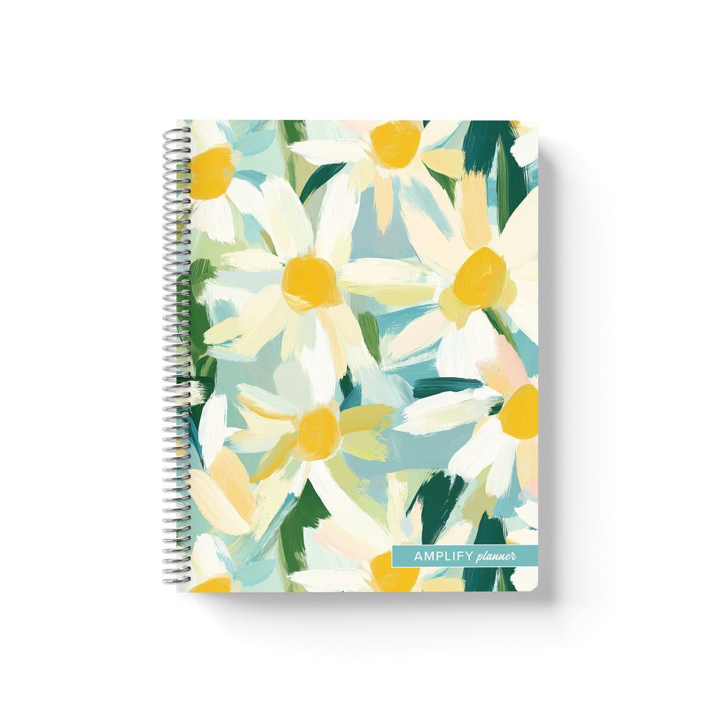 Daisy Days Amplify Planner Spiral Notebook on a white background.