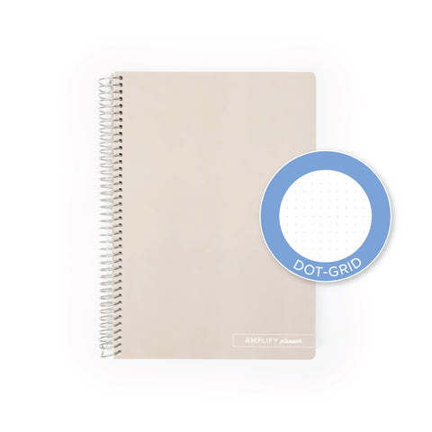 Almond Croissant Spiral Notebook by Amplify Planner showcasing the dot-grid page option, perfect for creativity and organization.