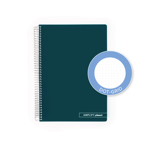 Montana Sapphire Spiral Notebook - Amplify Planner, showcasing dot-grid pages for versatile writing and sketching. A stylish Spiral Notebook designed for creativity and organization.