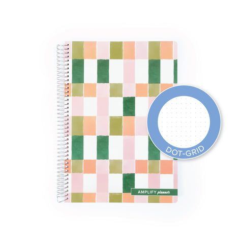 Painted Mosaic Spiral Notebook featuring a dot-grid design, ideal for bullet journaling and planning.