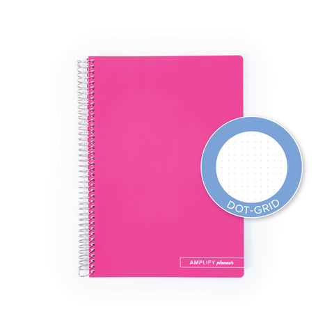 Strawberry Soda Spiral Notebook featuring a dot-grid page option by Amplify Planner, ideal for bullet journaling and creative projects.
